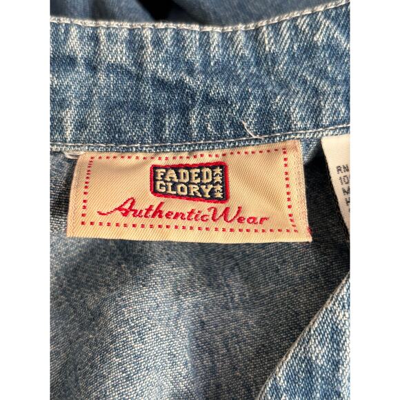Vintage 90s Faded Glory Denim Button Front Midi Dress Short Sleeve Vneck Pockets - Picture 10 of 12